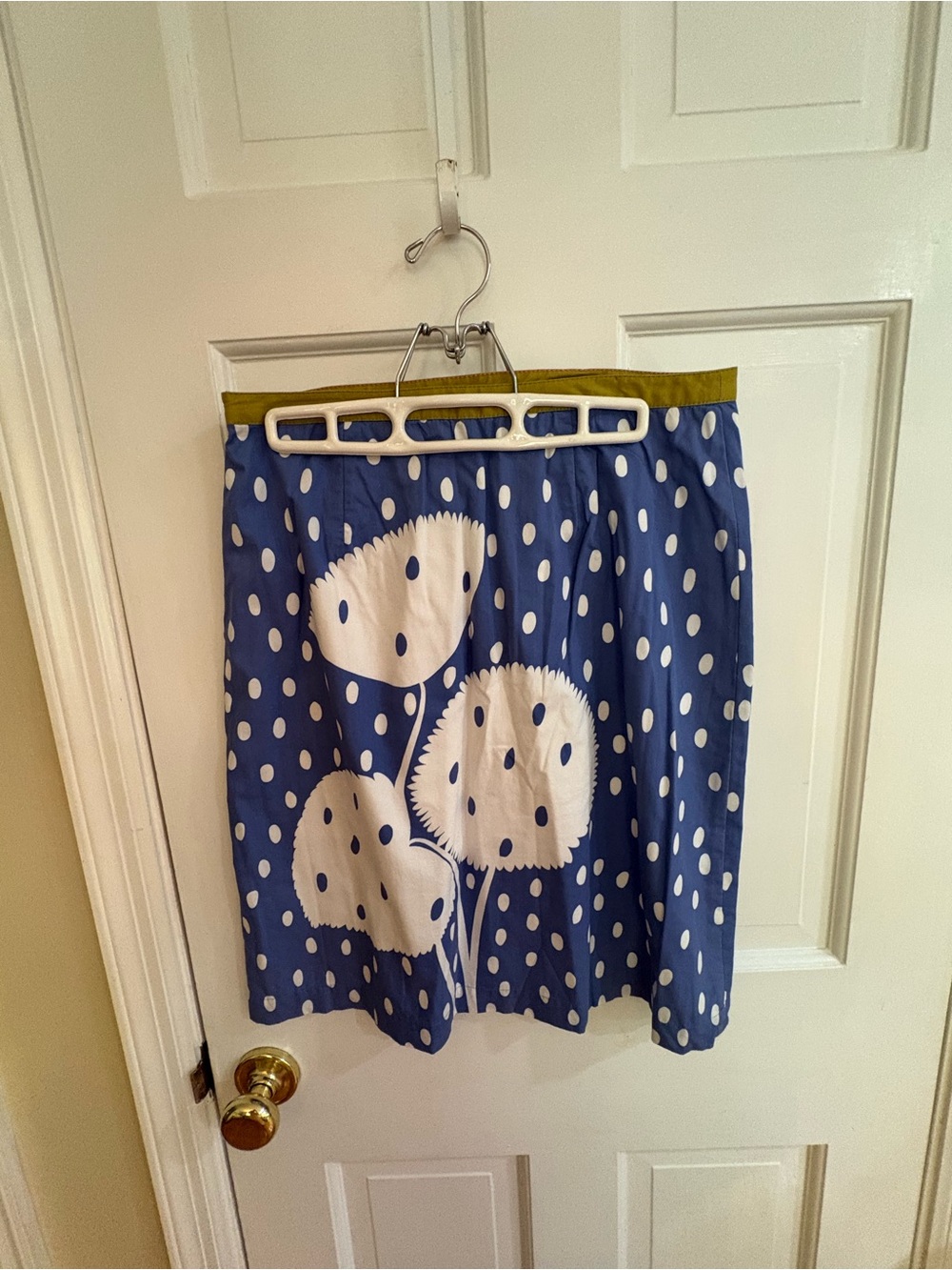 Boden Blue Polka Dot Floral Skirt with Olive Waistband size 8